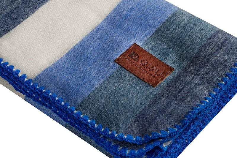 QISU Alpaca Wool Blanket Throw | Large, Beautiful, Warm, Stripe | 85 x 65 inches | Ultra-Soft, Hypoallergenic and Breathable | Non-Itchy or Scratchy Fabric (Blue White Stripe), Queen - Image 2